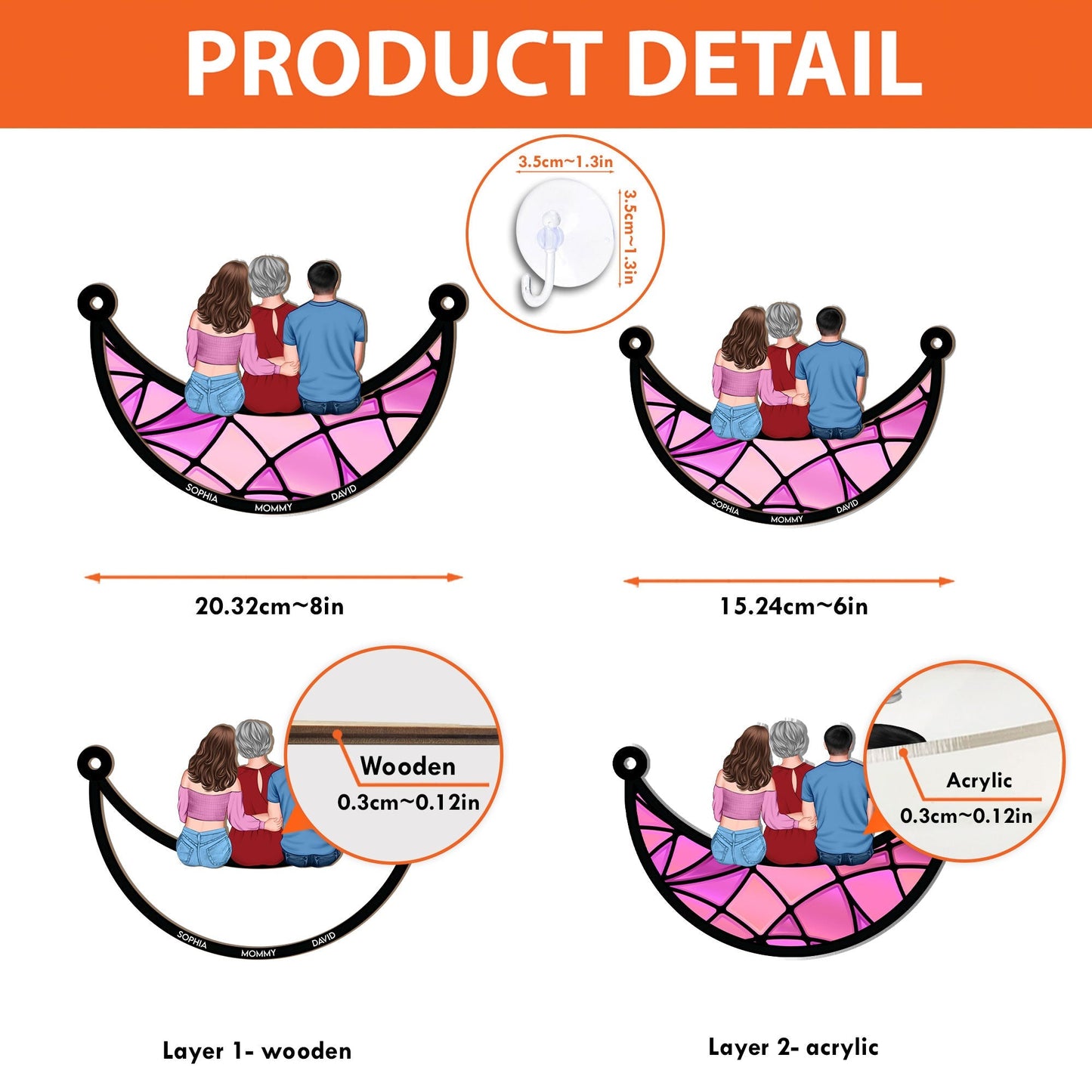 Mom, Children Sitting On The Moon - Personalized Window Hanging Suncatcher Ornament Christmas Gift For Mom