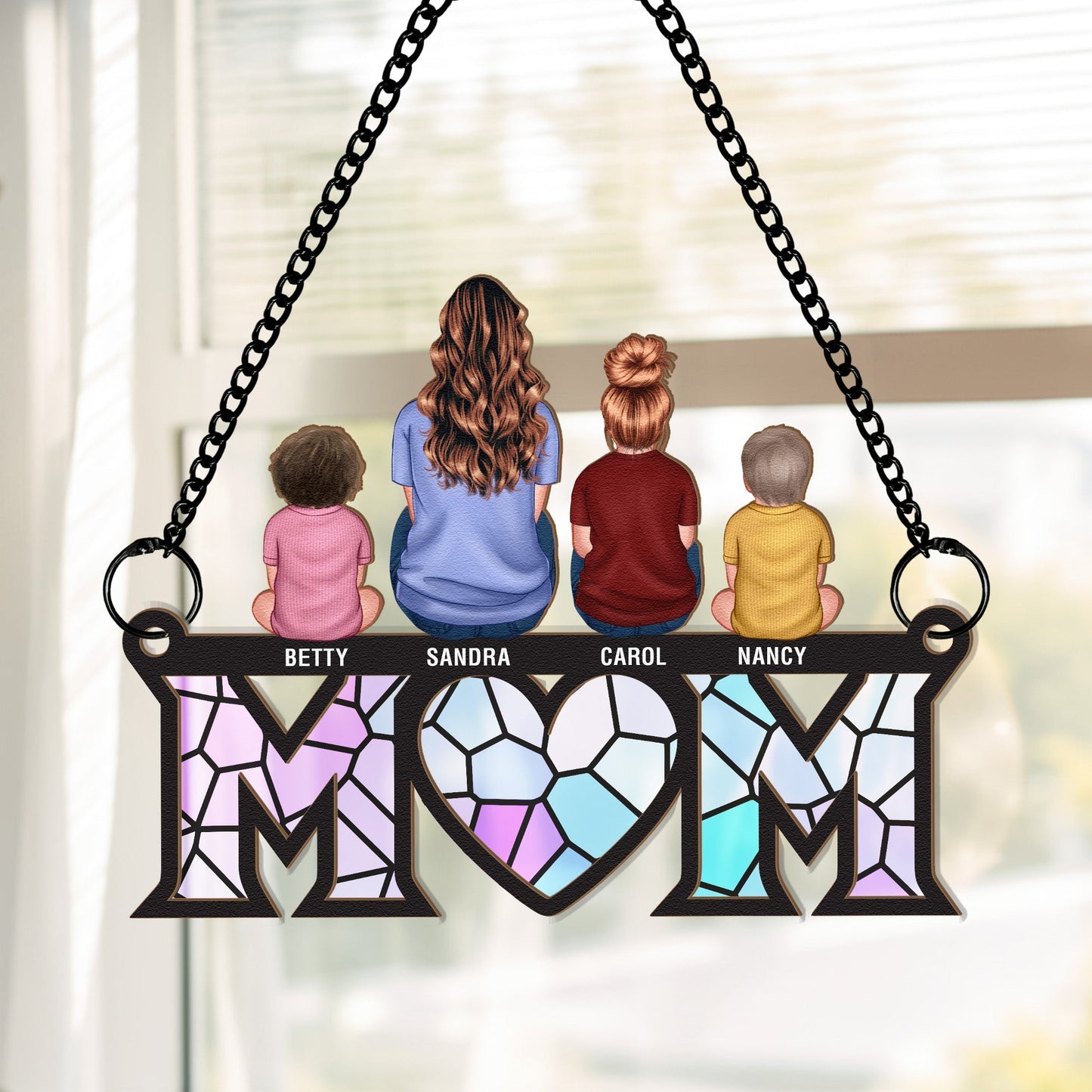 Mother & Children Bond - Personalized Window Hanging Suncatcher Ornament Christmas Gift For Mom