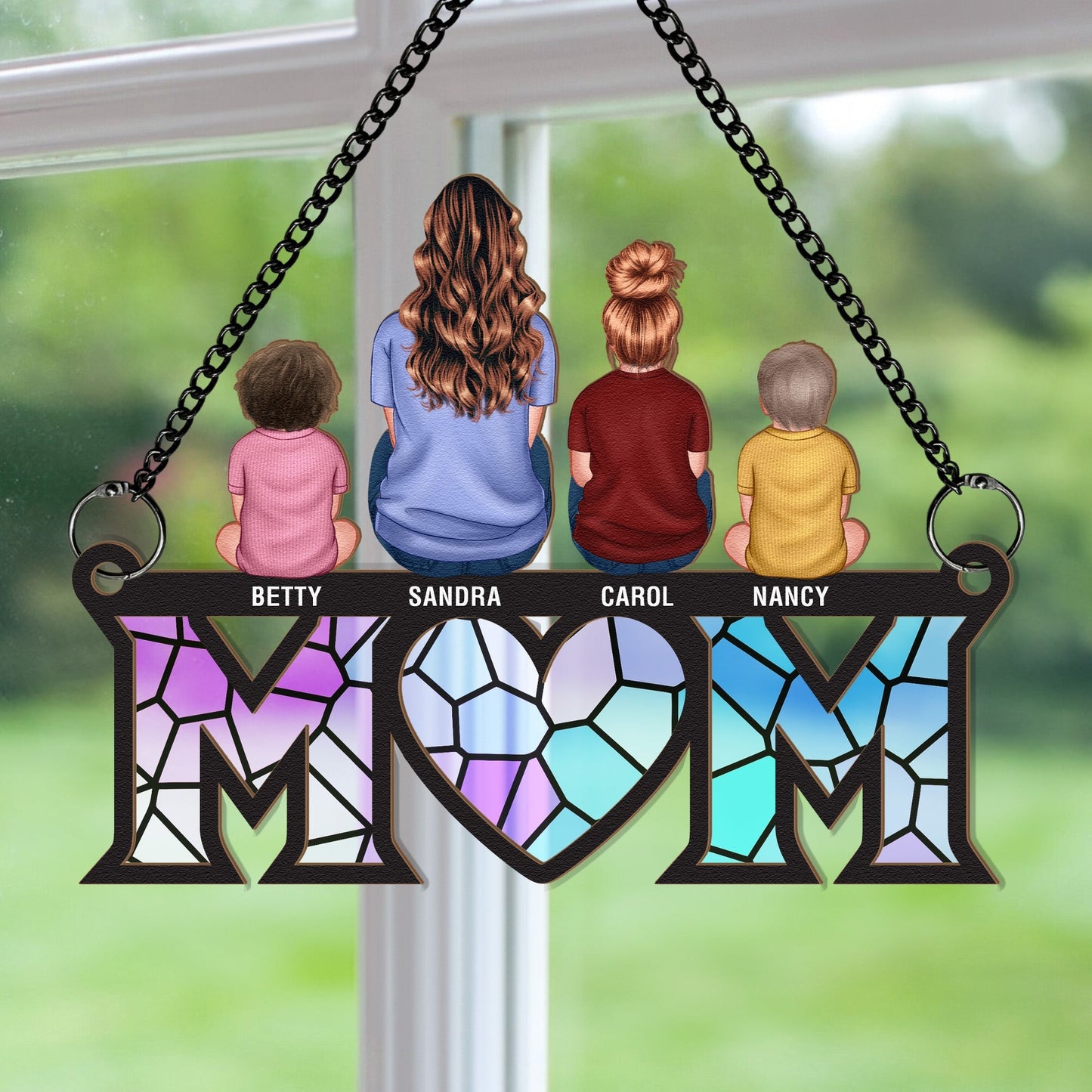Mother & Children Bond - Personalized Window Hanging Suncatcher Ornament Christmas Gift For Mom