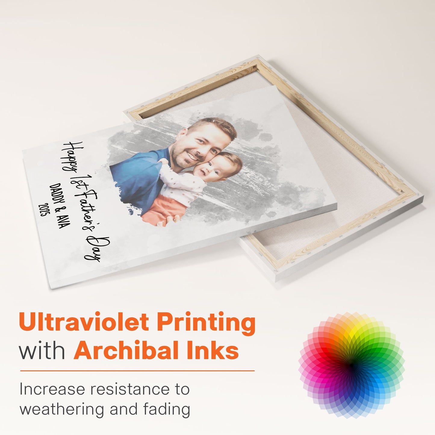 Watercolor Style Happy 1st Father's Day - Personalized Photo Poster/Canvas