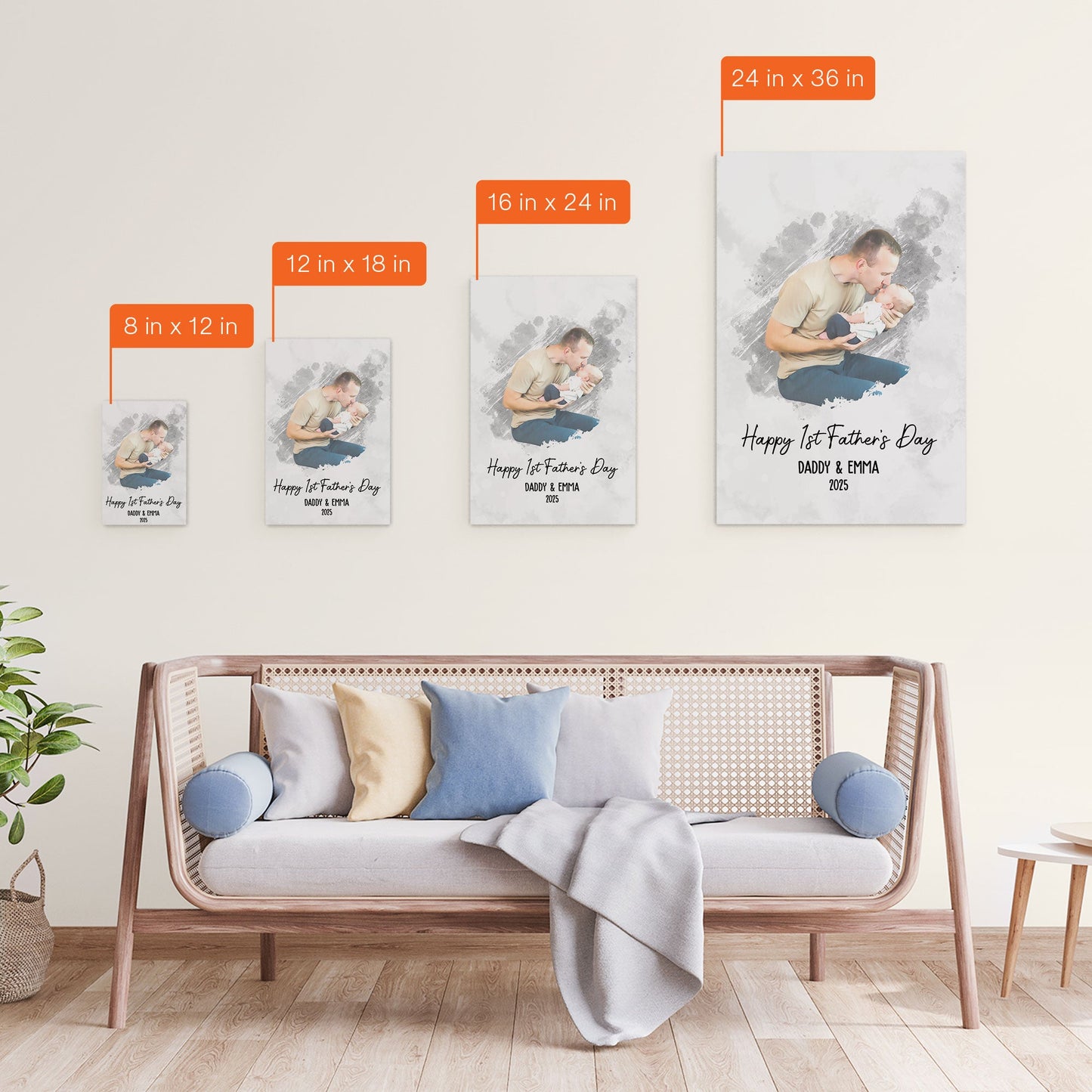 Watercolor Style Happy 1st Father's Day - Personalized Photo Poster/Canvas