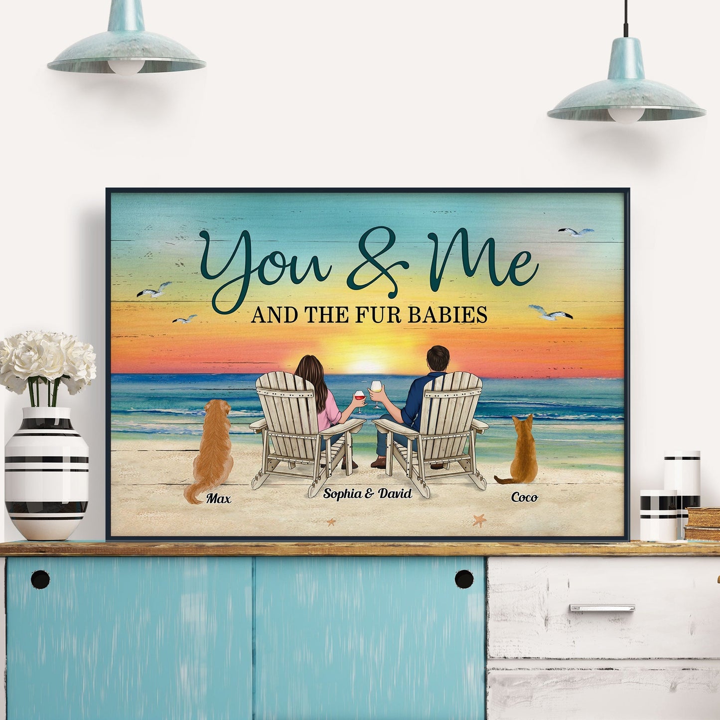 You And Me And The Fur Babies - Personalized Poster/Wrapped Canvas - Birthday, Loving Gift For Husband, Wife, Cat & Dog Lover, Pet Parents, Pet Owners