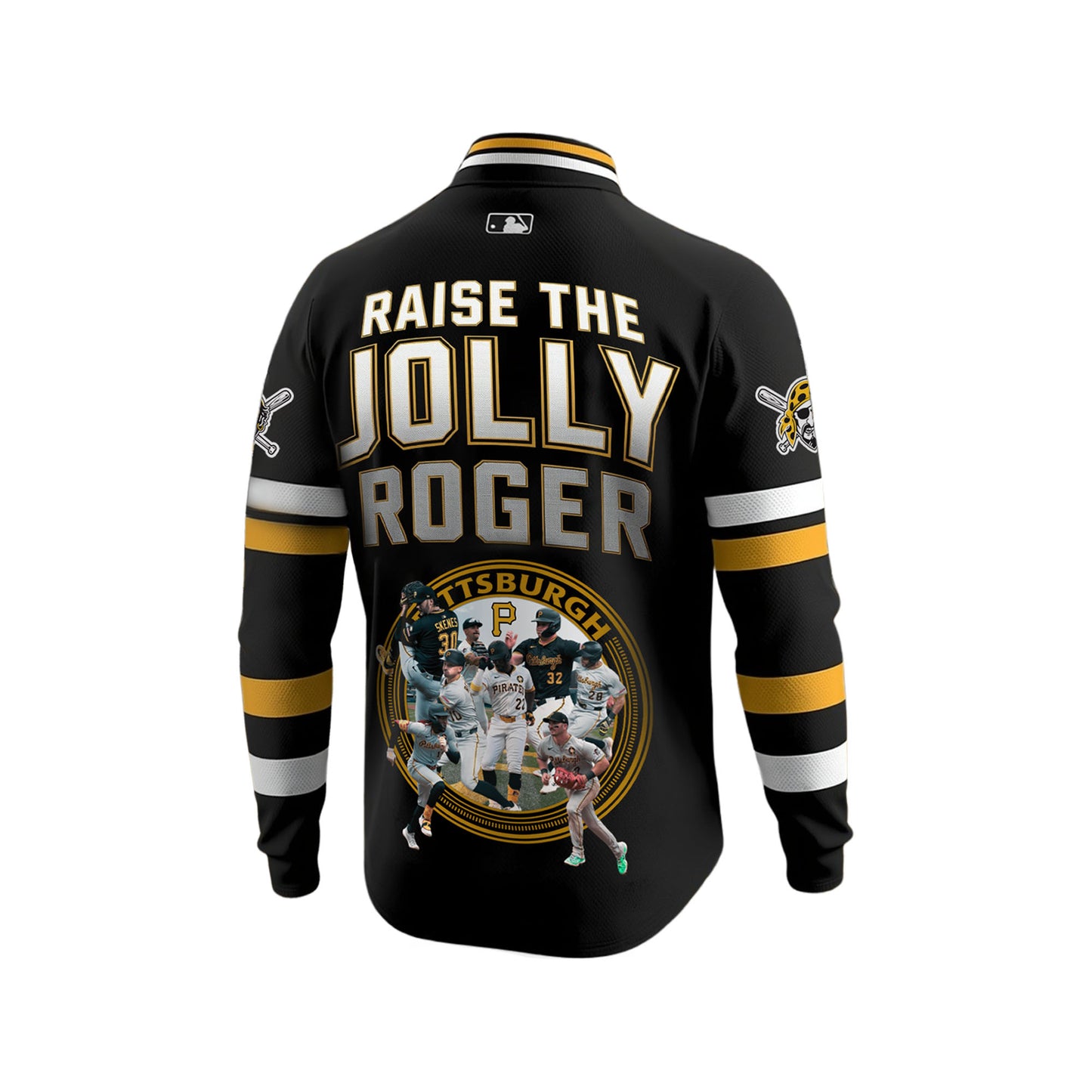 Raise The Jolly Roger Pirates Team Pittsburgh Baseball 3D Long Sleeve Quarter Zip Jersey