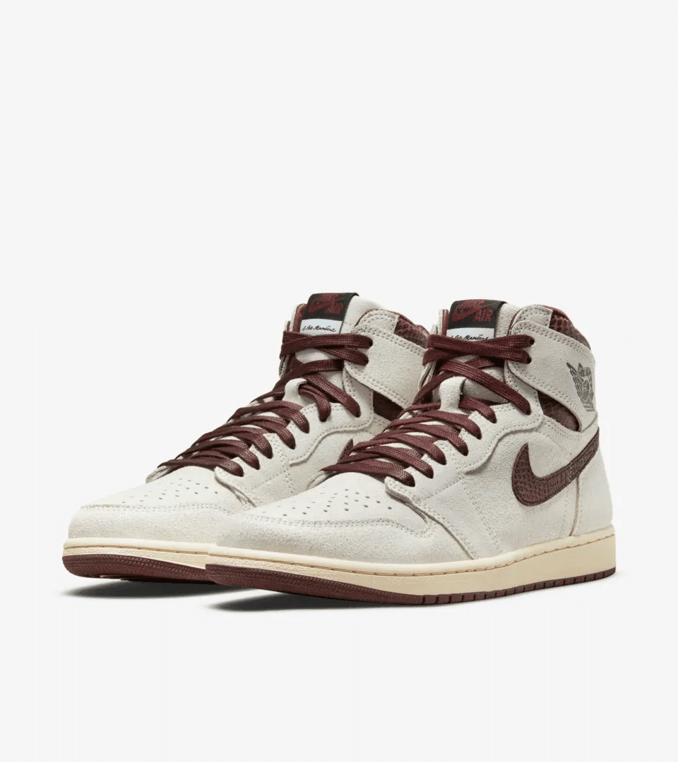 Men's A Ma Maniere x Air Jordan 1 Retro High OG SP Sail And Burgundy Shoes