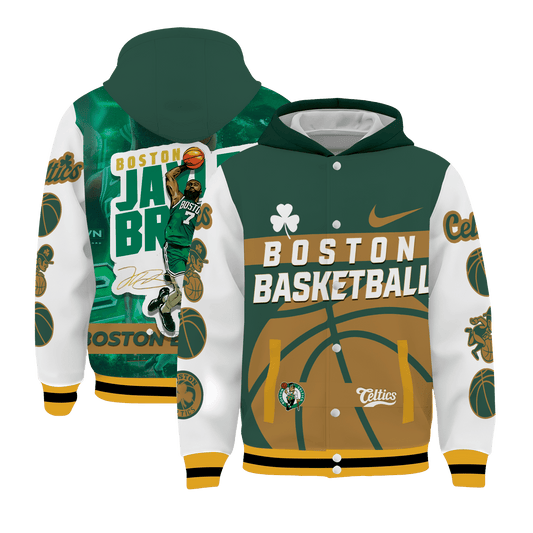 J.Brown #7 Boston Basketball Team Basketball Hooded Varsity Jacket