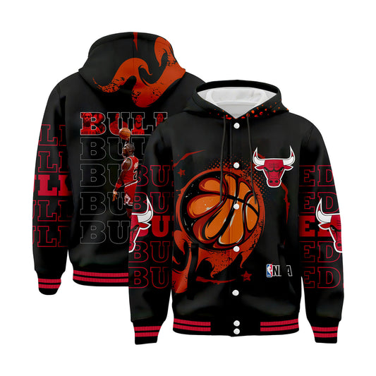 CB Basketball Michael Jordan Team 3D All Over Print Hooded Varsity Jacket