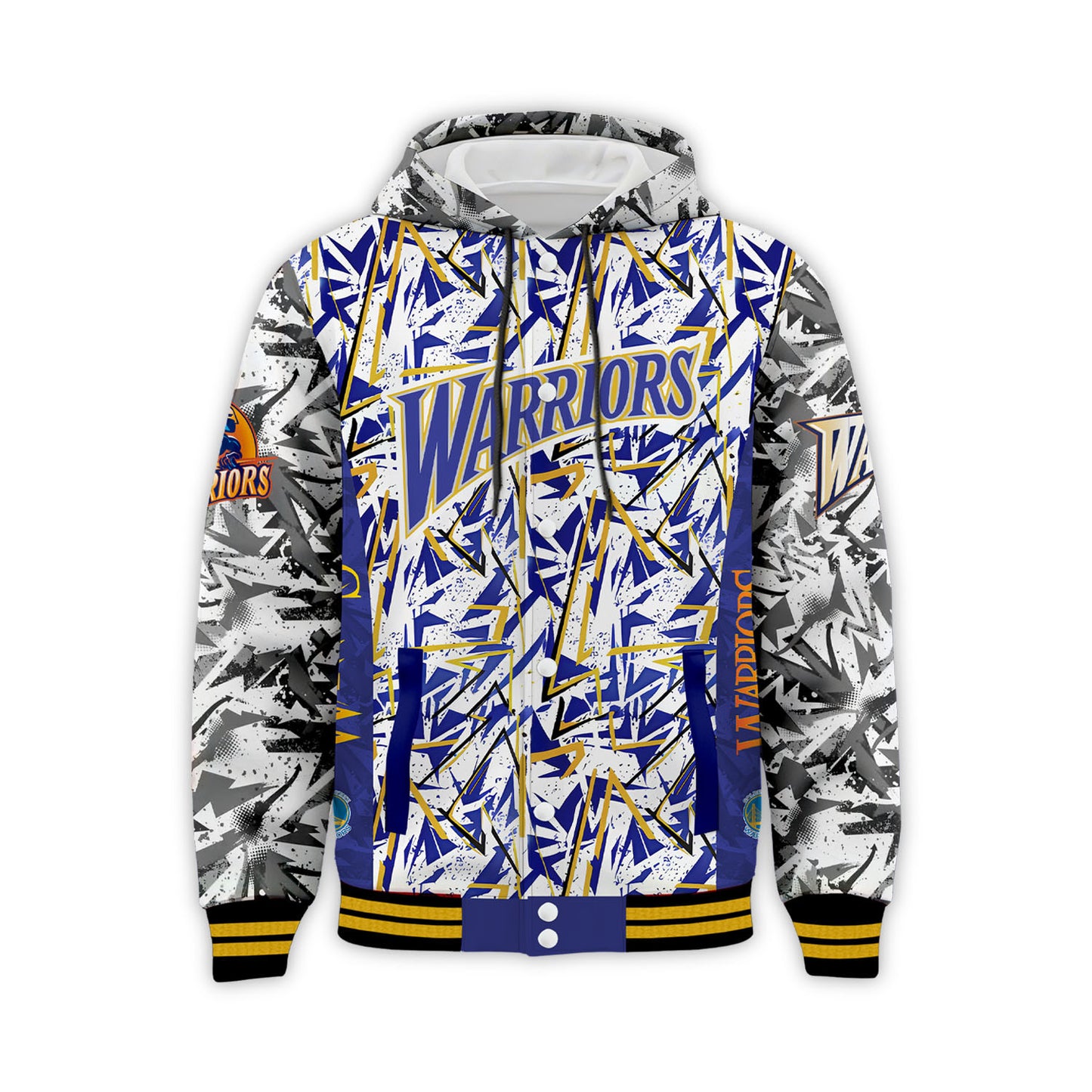 GSW Stephen Curry Draymond Green Andrew Wiggins Kevon Looney Players Team 3D Hooded Varsity Jacket