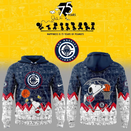LA Clippers Basketball 75th Anniversary Of Peanuts 3D All Over Print Hoodie