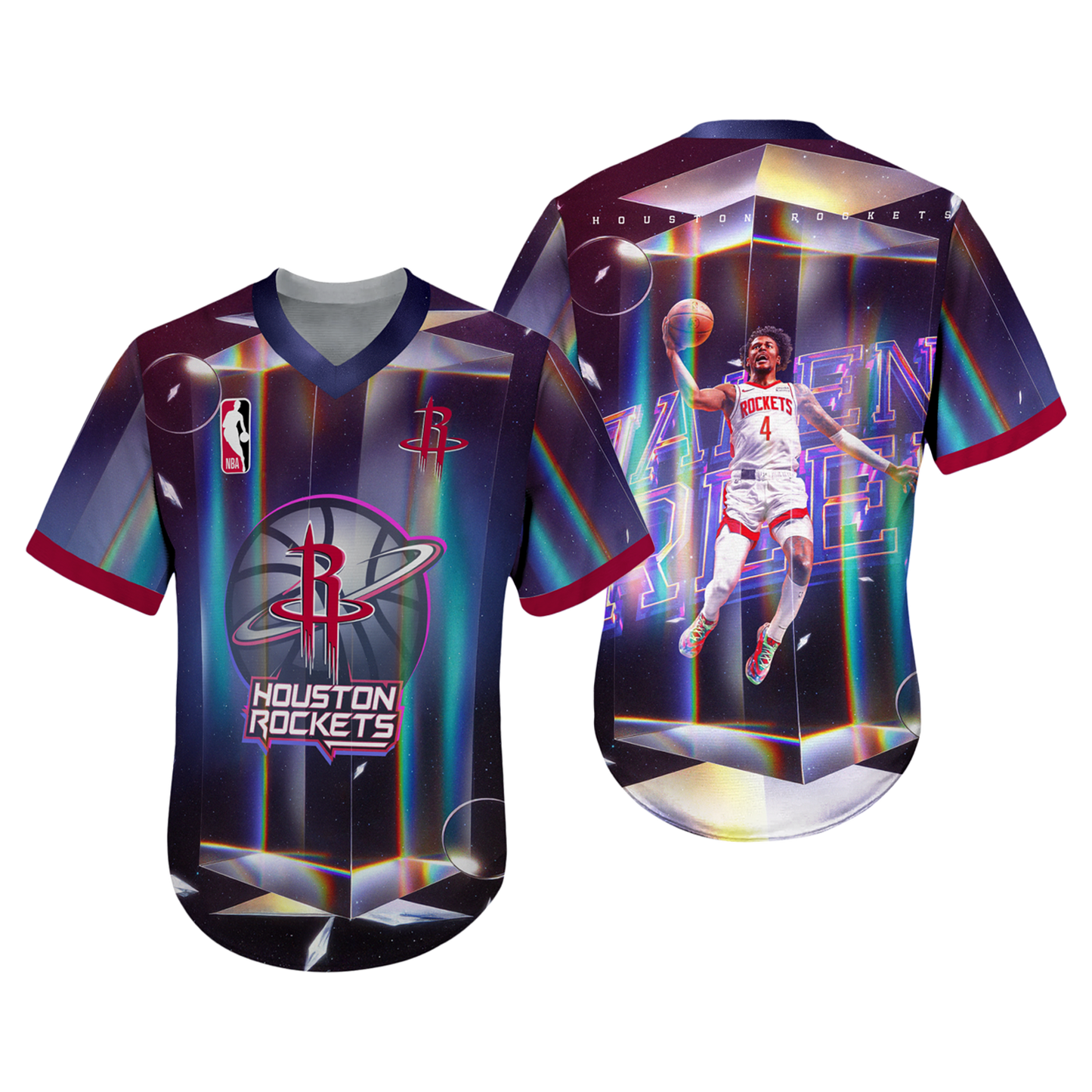 Jalen Green #4 Rockets Team 3D V-Neck Jersey