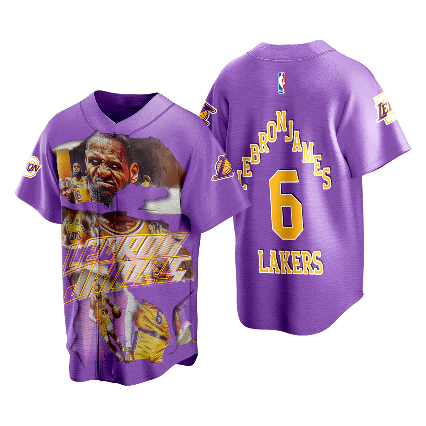 LeBron James #6 Lakers Team King James 3D Baseball Jersey