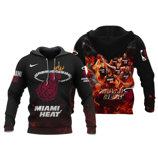 Miami Team Flames Pattern 3D Puff Print Hoodie