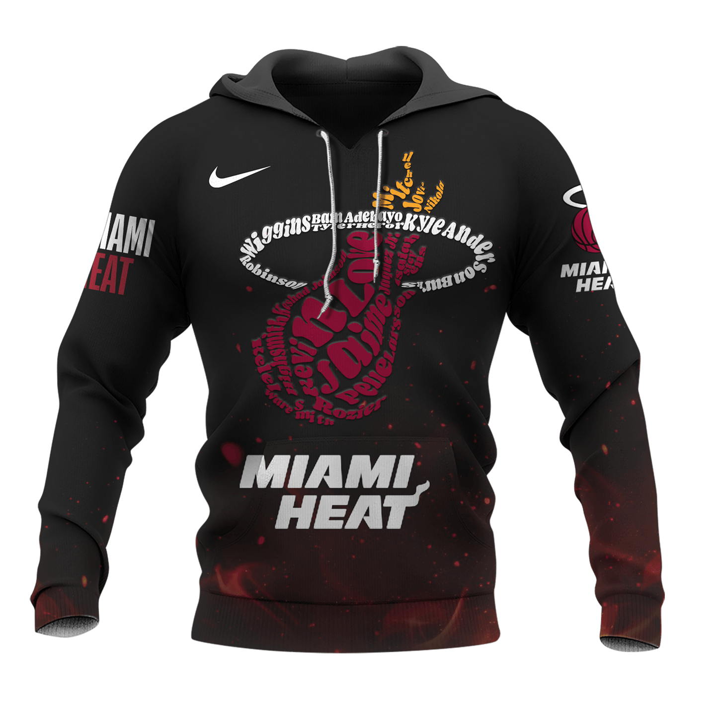 Miami Team Flames Pattern 3D Puff Print Hoodie
