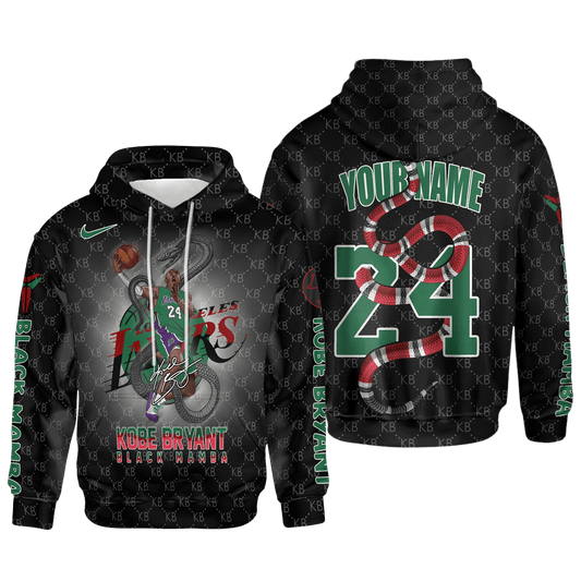 Kobe Bryant Black Mamba Lakers #24 Custom 3D Hoodie