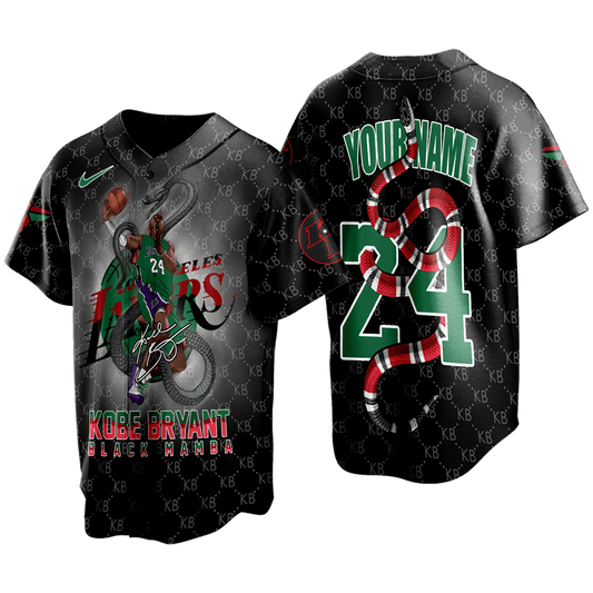 Kobe Bryant Black Mamba Lakers #24 Custom 3D Baseball Jersey