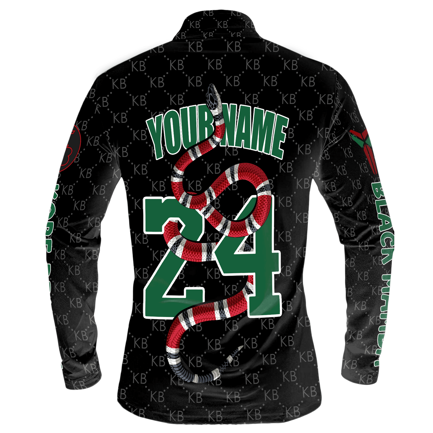Kobe Bryant Black Mamba Lakers #24 Custom 3D Long Sleeve Quarter Zip Jersey