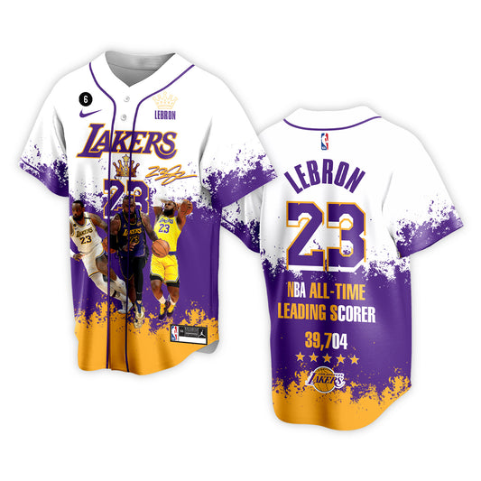 Lakers #23 LeBron James All-Time Leading Scorer 3D All Over Print Baseball Jersey