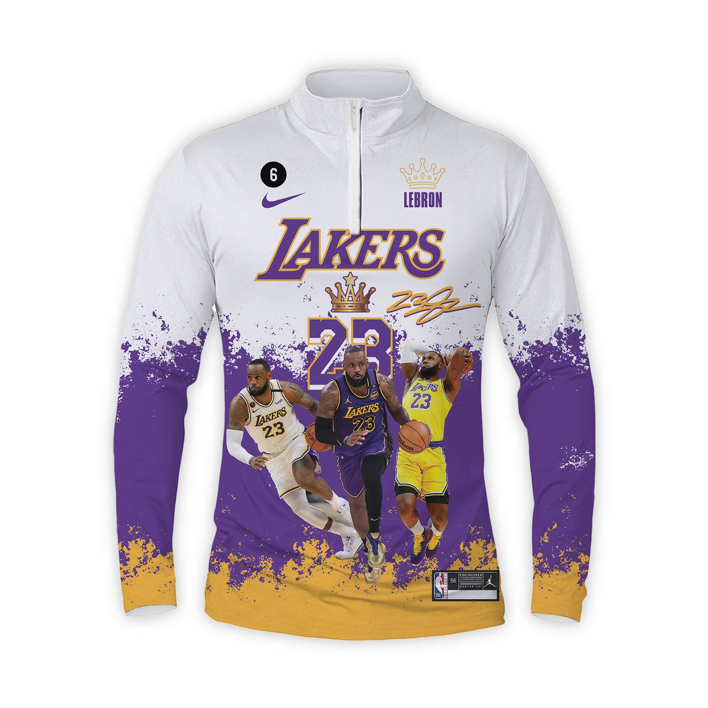 Lakers #23 LeBron James All-Time Leading Scorer 3D Long Sleeve Quarter Zip Jersey