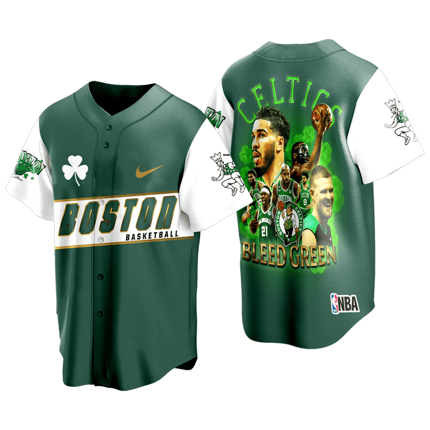 Boston Basketball Team Bleed Green 3D Baseball Jersey