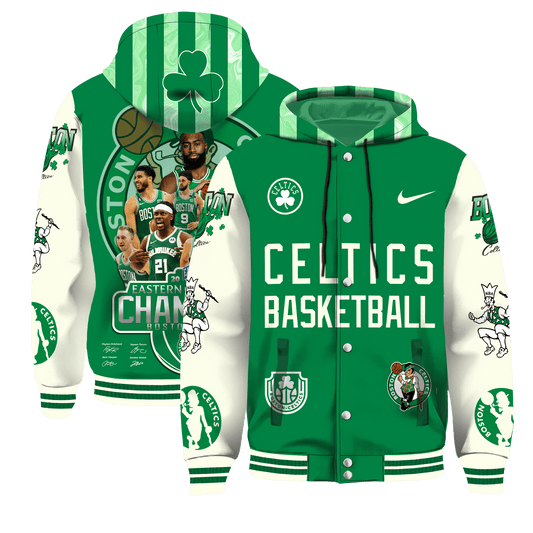 Celtics Basketball Team Champions Eastern Conference 3D Hooded Varsity Jacket