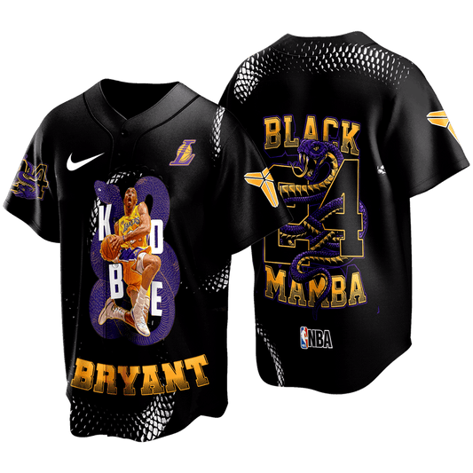 Kobe Bryant Black Mamba Lakers #24 3D Baseball Jersey