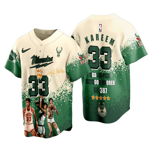 Kareem Abdul-Jabbar #33 Bucks Basketball Team 3D Baseball Jersey