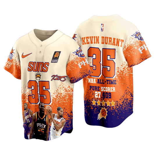 Kevin Durant #35 All-Time Pure Scorer Suns Basketball Team 3D Baseball Jersey