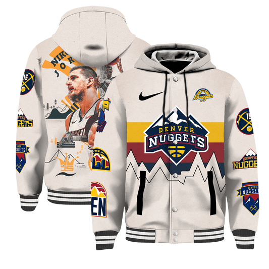 Nikola Jokić #15 Denver Basketball Team 3D Hooded Varsity Jacket