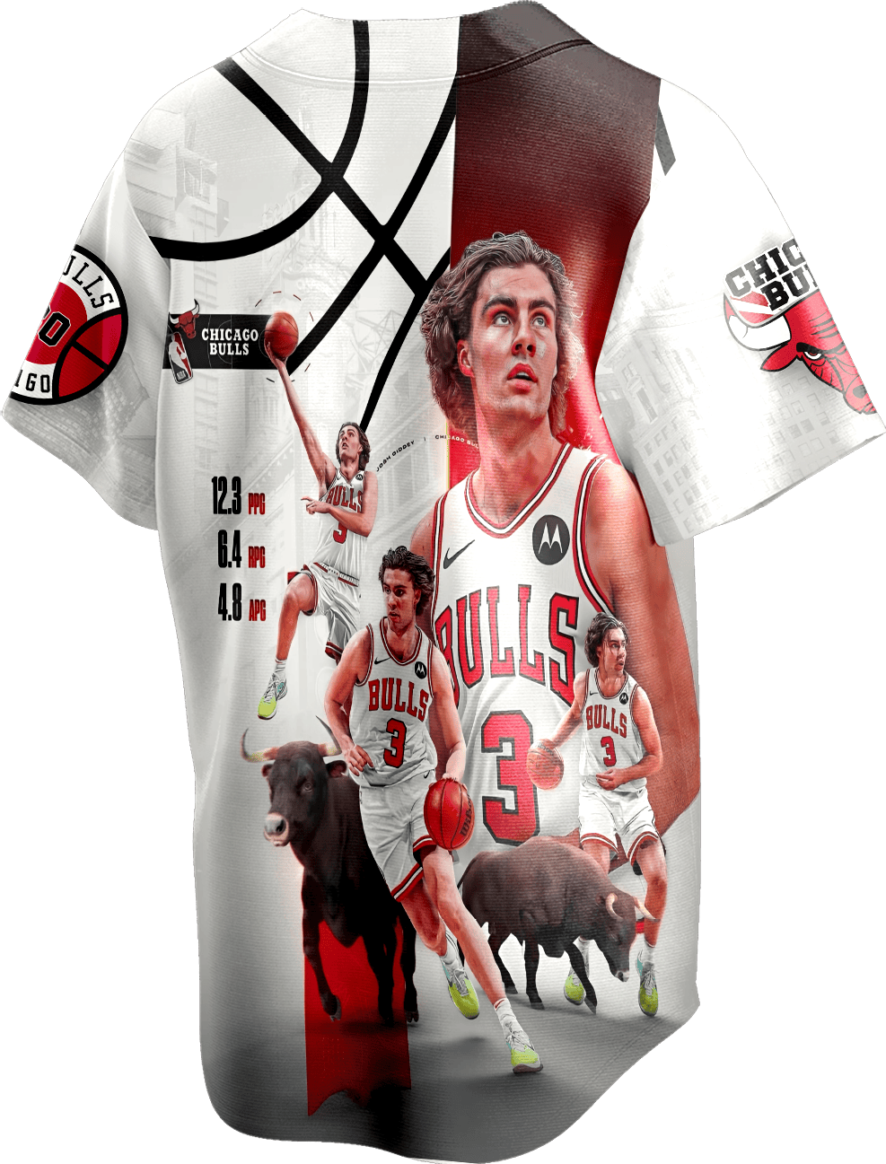 Josh Giddey #3 Chicago Basketball Team 3D Baseball Jersey