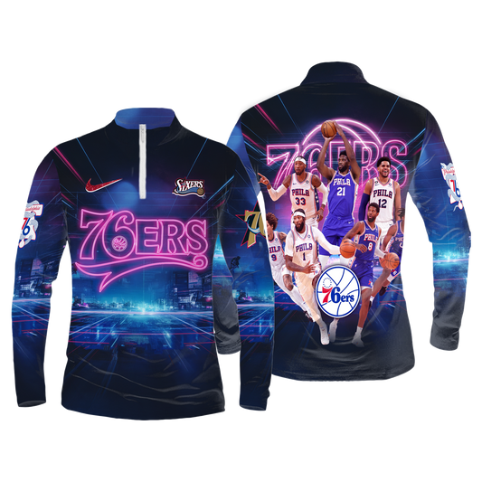 Embiid George Maxey Philadelphia Basketball Team 3D Long Sleeve Quarter Zip Jersey
