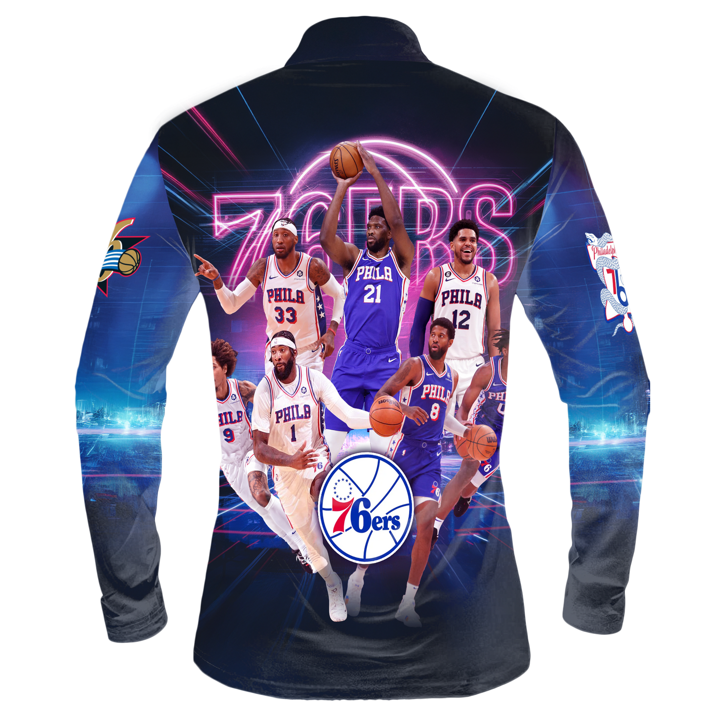 Embiid George Maxey Philadelphia Basketball Team 3D Long Sleeve Quarter Zip Jersey