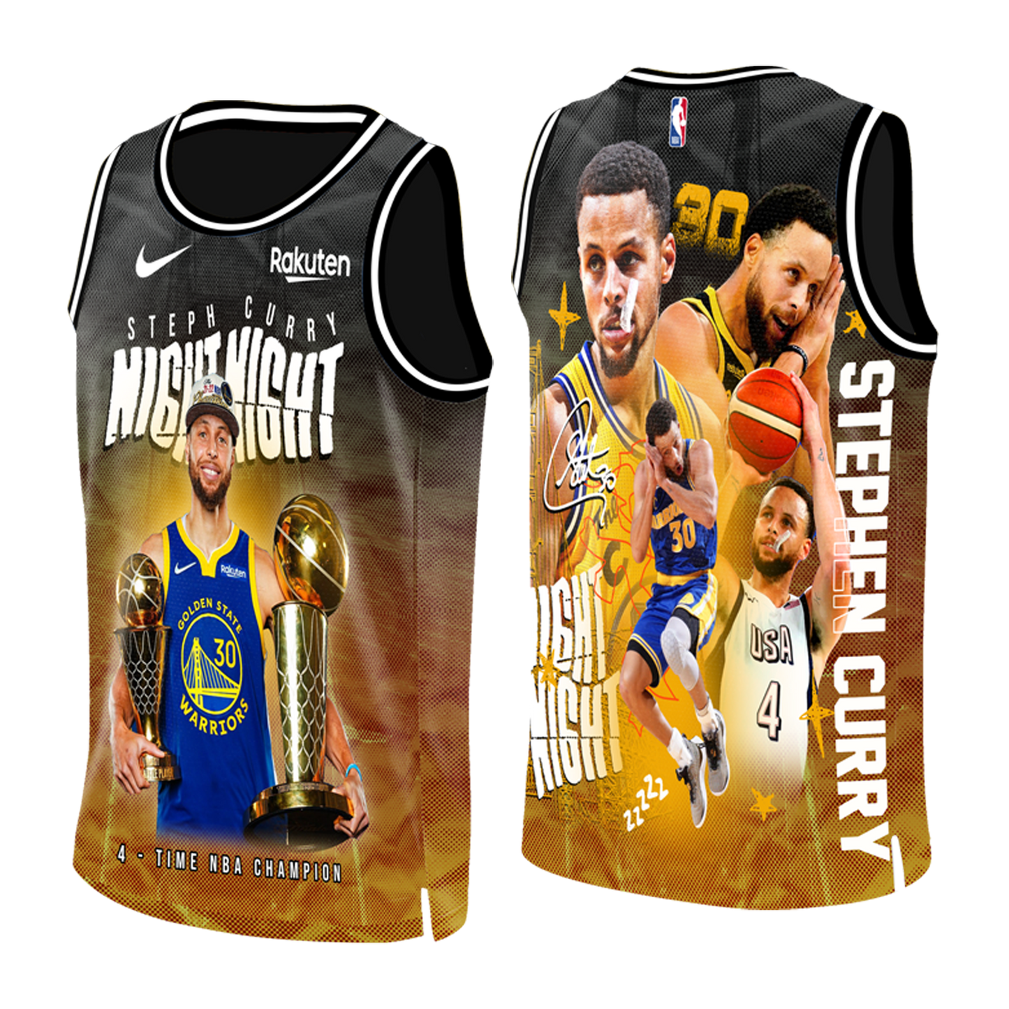 Golden State Basketabll Stephen Curry #30 Night Night 3D Basketball Jersey