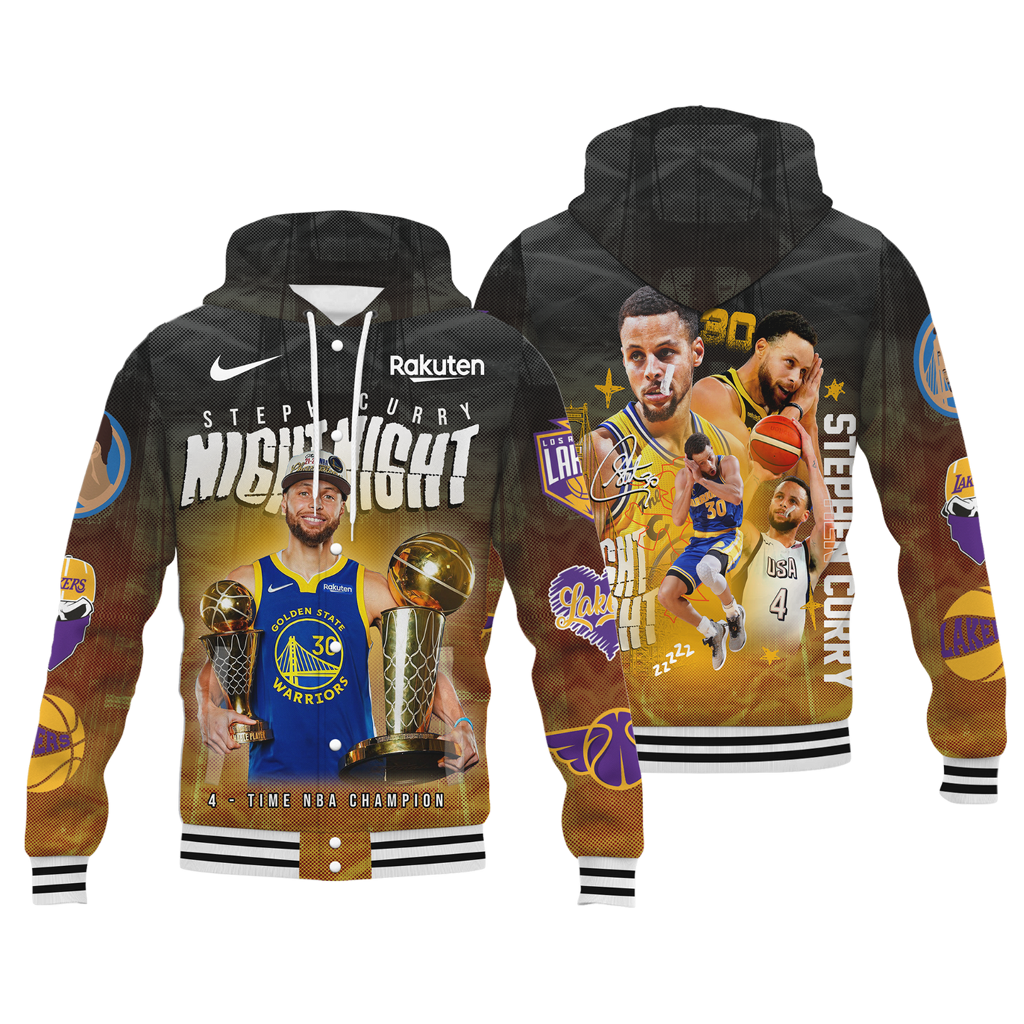 Golden State Basketabll Stephen Curry #30 Night Night 3D Hooded Varsity Jacket