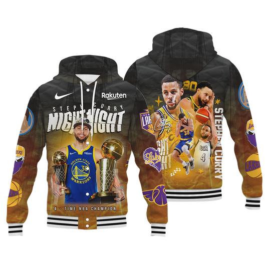 Golden State Basketabll Stephen Curry #30 Night Night 3D Hooded Varsity Jacket