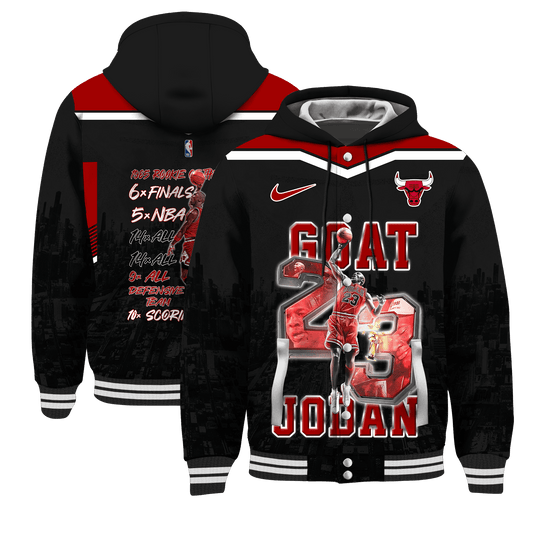 Bulls Michael Jordan #23 Chicago Team 3D Hooded Varsity Jacket