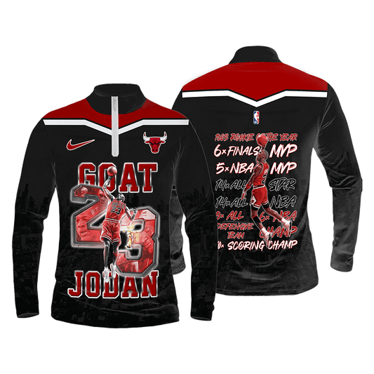 Bulls Michael Jordan #23 Chicago Team 3D Long Sleeve Quarter Zip Jersey