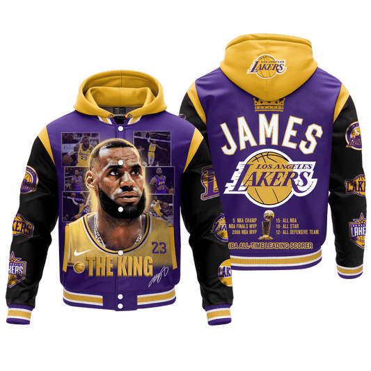 Lakers Lebron James #23 All-Time Leading Scorer 3D Hooded Varsity Jacket