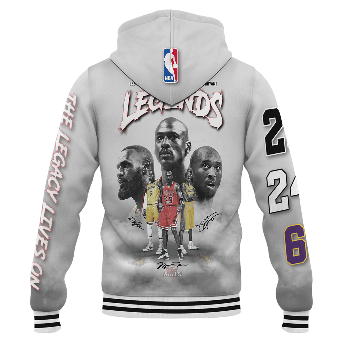 Jordan Kobe LeBron Legends The Legacy Lives On 3D Hooded Varsity Jacket