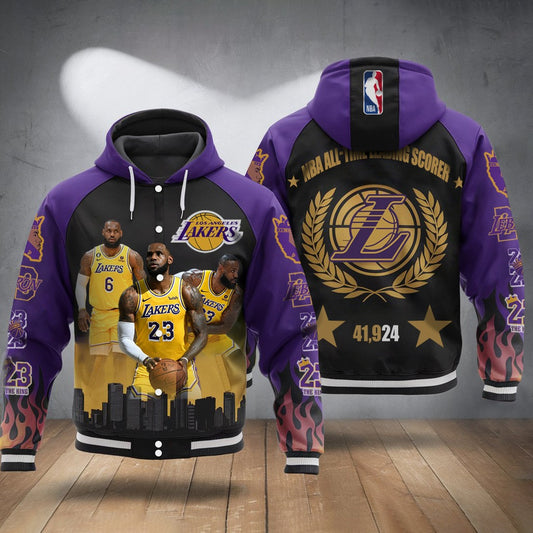 LeBron James #23 NBA All Time Leading Scorer Lakers Legacy 3D Hooded Varsity Jacket