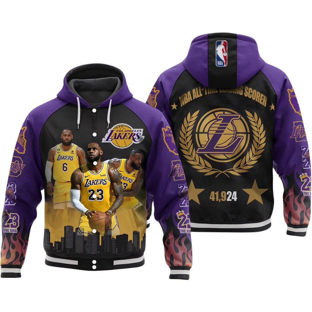 LeBron James #23 NBA All Time Leading Scorer Lakers Legacy 3D Hooded Varsity Jacket