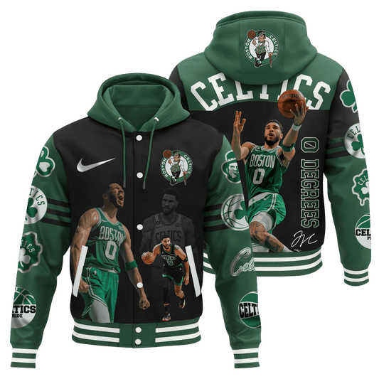 Boston Jayson Tatum #0 Degrees Celtics Basketball 3D Hooded Varsity Jacket