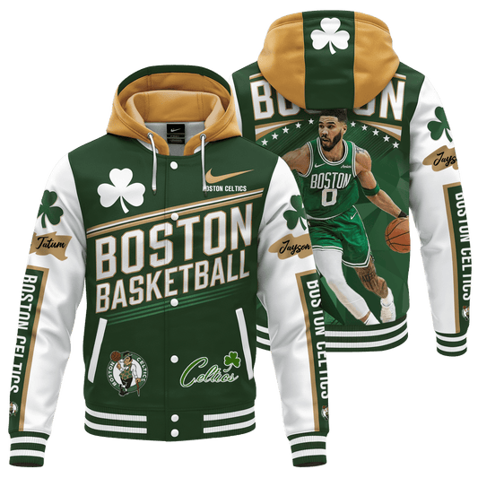 Celtics Jayson Tatum #0 Boston Basketball Team 3D Hooded Varsity Jacket