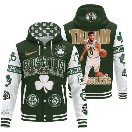 Celtics Jayson Tatum #0 Boston Basketball 3D Hooded Varsity Jacket
