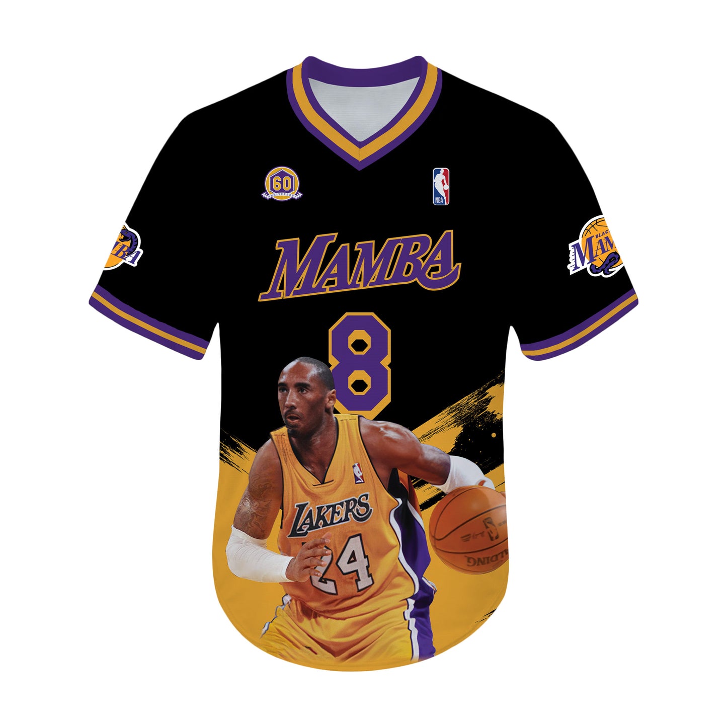Kobe Bryant #24 Lakers Team Mamba Forever 3D All Over Print V-Neck Jersey