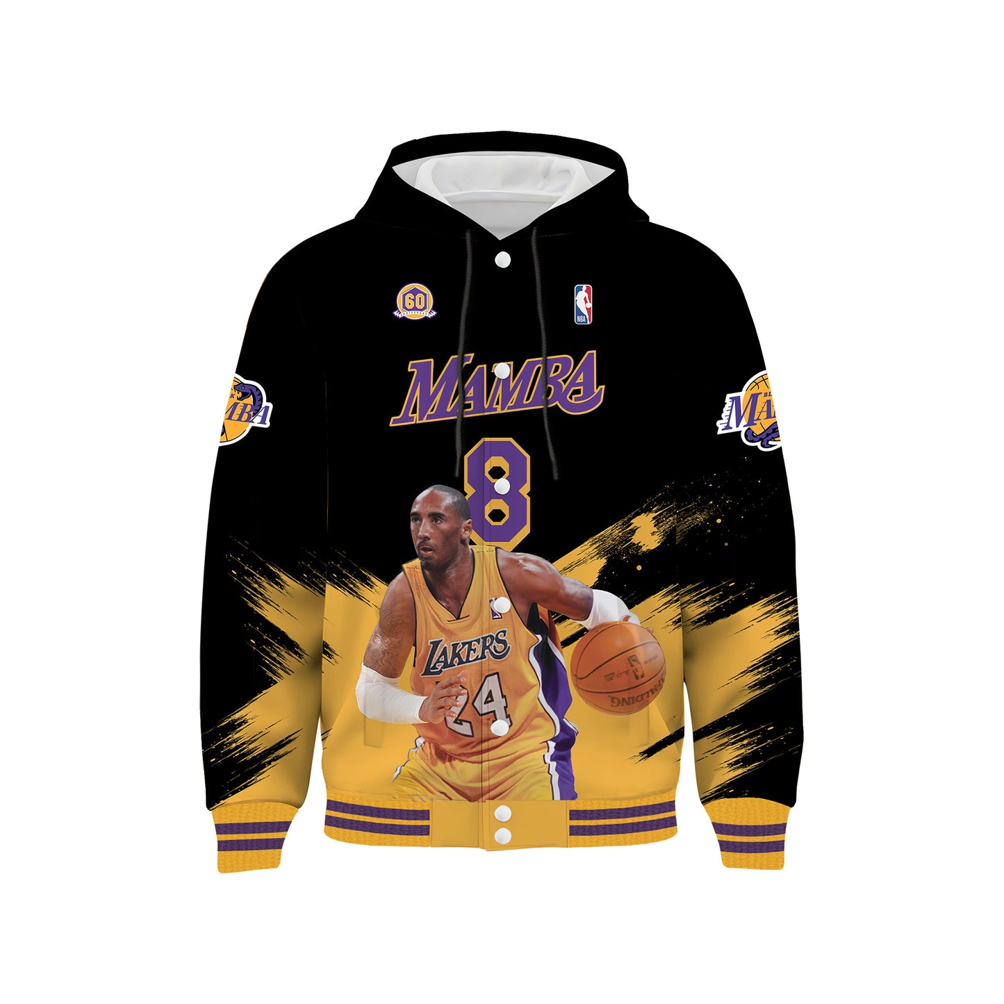 Kobe Bryant #24 Lakers Team Mamba Forever 3D Hooded Varsity Jacket