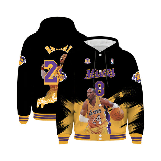 Kobe Bryant #24 Lakers Team Mamba Forever 3D Hooded Varsity Jacket