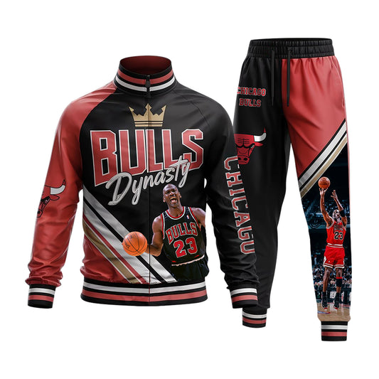 Legend Michael Jordan #23 Bulls Dynasty 3D Tracksuit All Over Print Jacket And Joggers