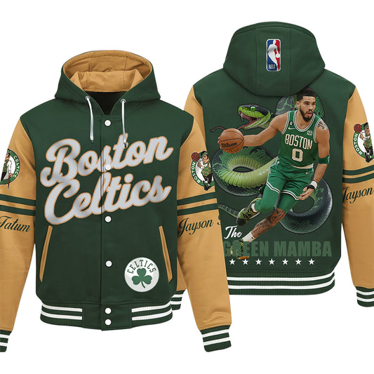 Celtics Jayson Tatum #0 The Green Mamba Boston Basketball 3D Hooded Varsity Jacket