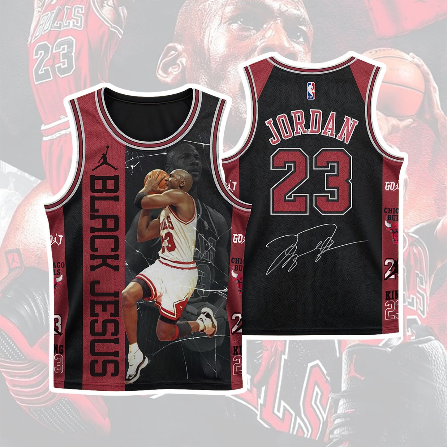 Black Jesus Michael Jordan #23 Chicago Basketball 3D All Over Print Basketball Jersey