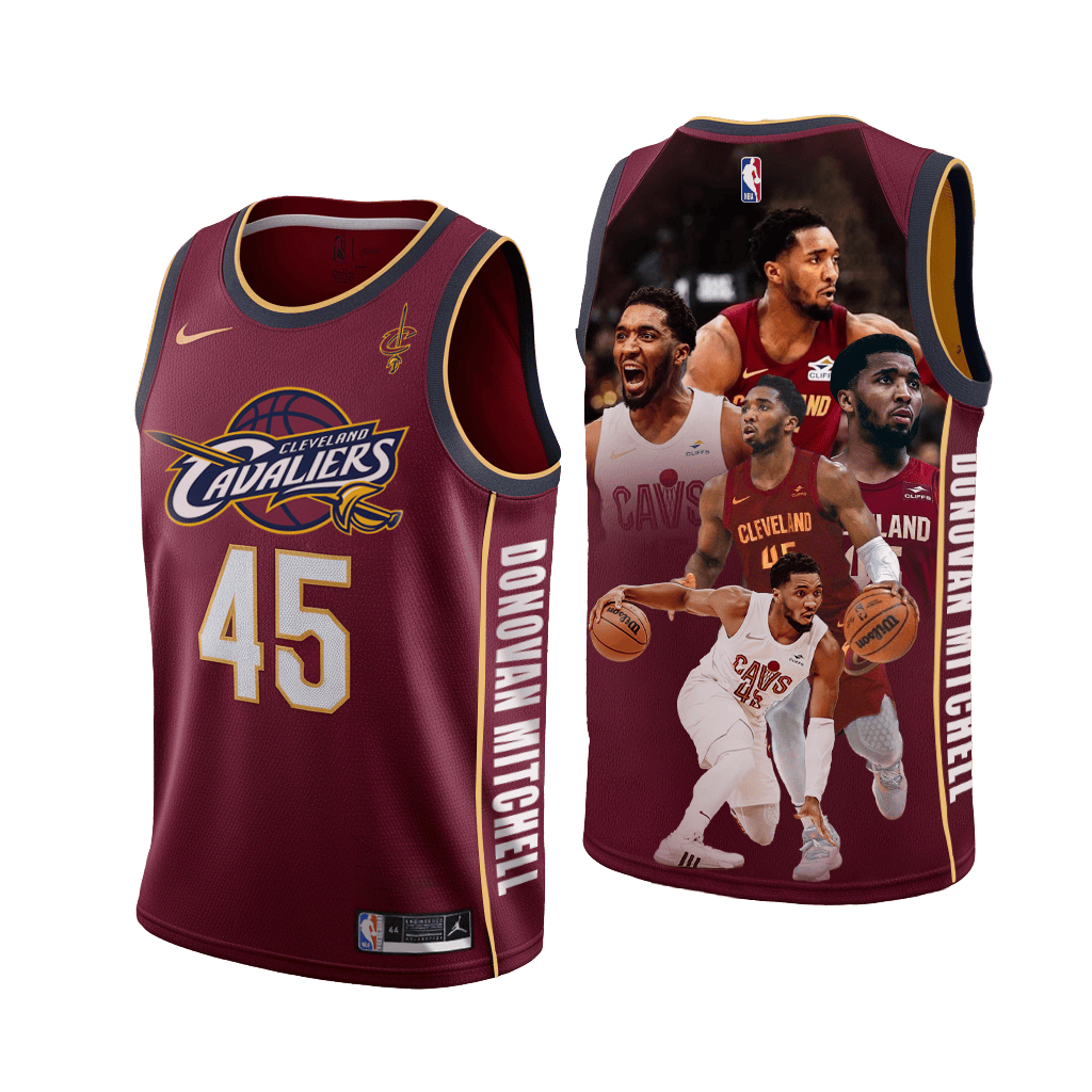 Cavaliers Donovan Mitchell #45 Cleveland Basketball 3D Basketball Jersey