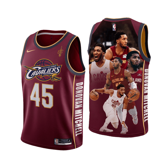 Cavaliers Donovan Mitchell #45 Cleveland Basketball 3D Basketball Jersey